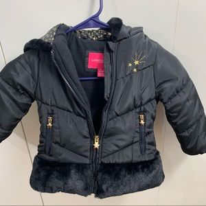 London Fog 2T black parka gold stars NWOT